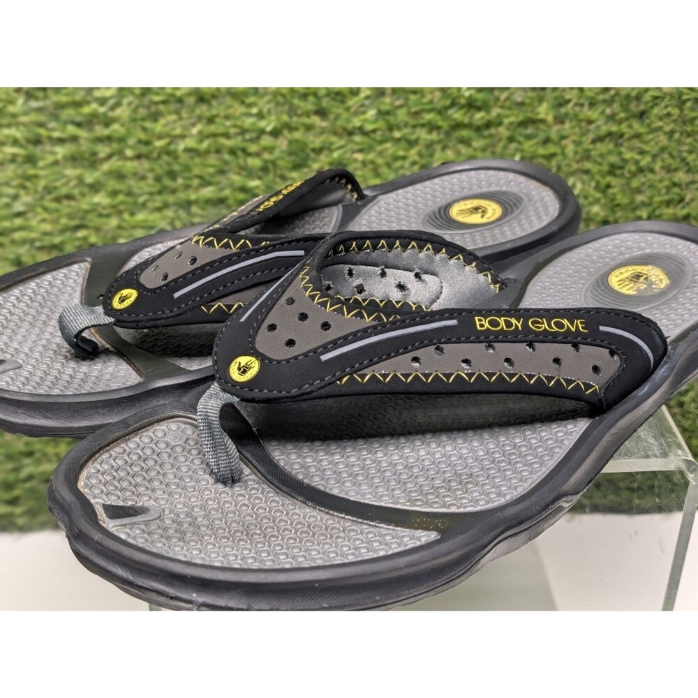 Body Glove Kona Men's Sandals Size 11 Gray Black Yellow Flip Flops Water Beach